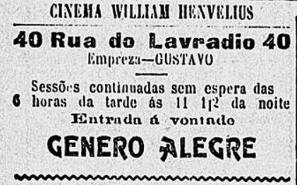 Anúncio de objetos a serem leiloados do “Cinema Alegre”. Fonte: A Província, Recife, 16 abril 1915, p. 7.