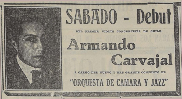 Debut de Armando Carvajal como director de la orquesta del Splendid. La Nación, 8 de septiembre de 1925, p. 15.