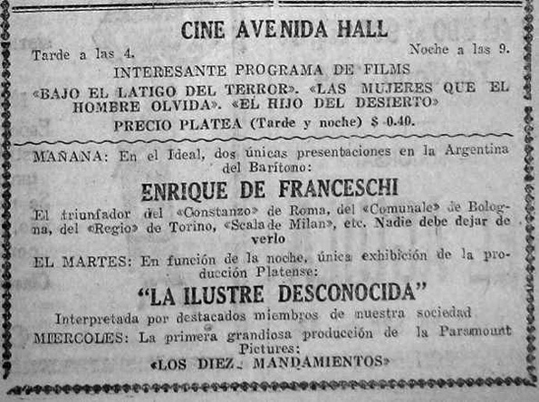 Publicidad en El Argentino, 3 de julio de 1925